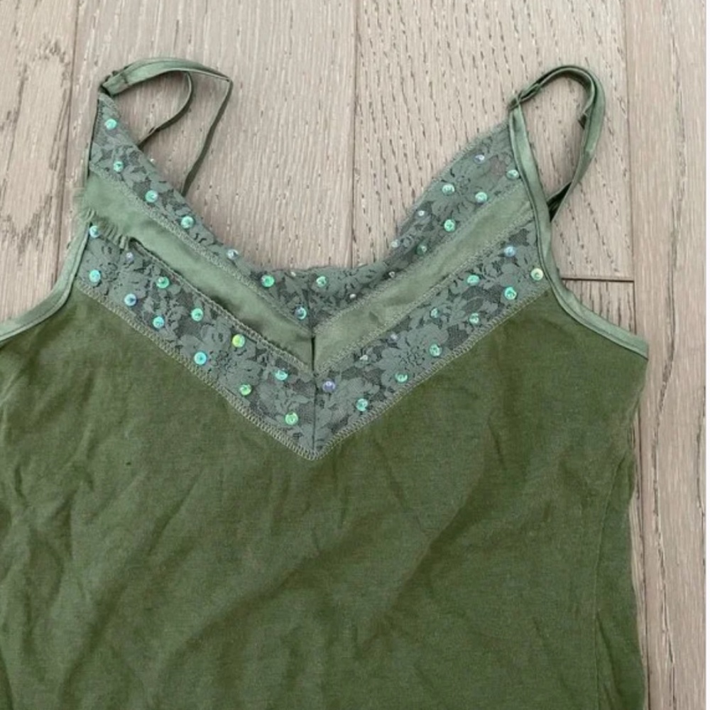 VINTAGE Hollister sequin cotton lace tank Cami Tank Top Strappy New rare Y2K